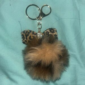 Boutique Leopard Animal Print Pom Pom Bling Bow Bag charm Keychain New